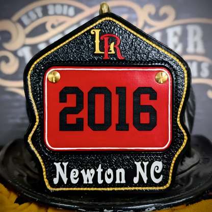 Authentic leather firefighter helmet shield styled in passport format for fire crews