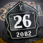 Bold firefighter helmet shield crafted in leather with passport layout for departments