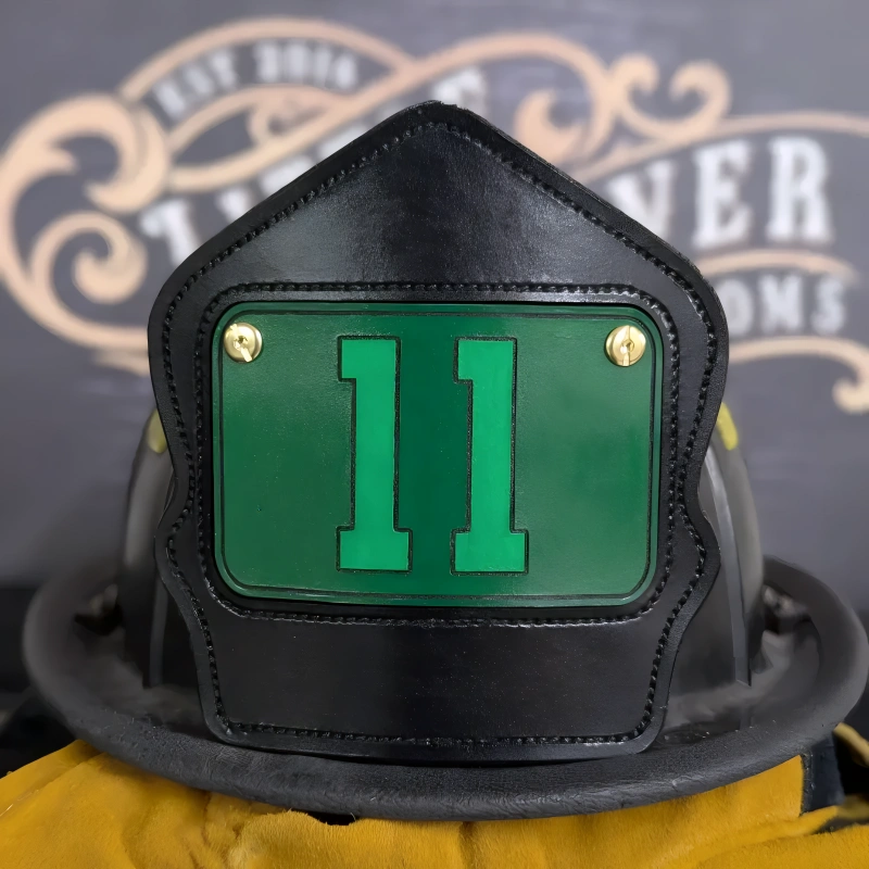 Personalized passport firefighter helmet shield made in durable leather construction