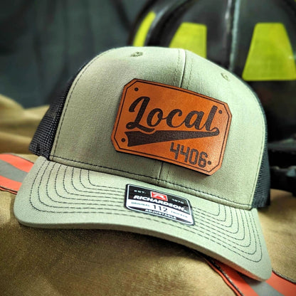 Rugged firefighter gear hat with clear passport leather patch personalization