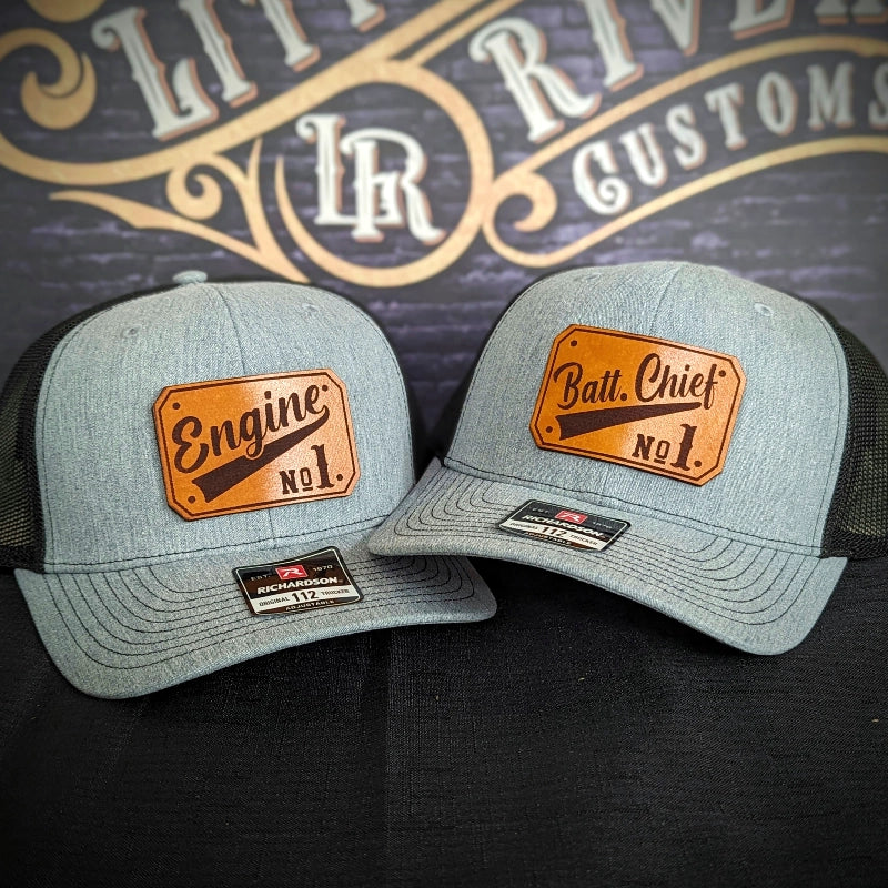 Custom station hat with durable passport leather patch for firefighters