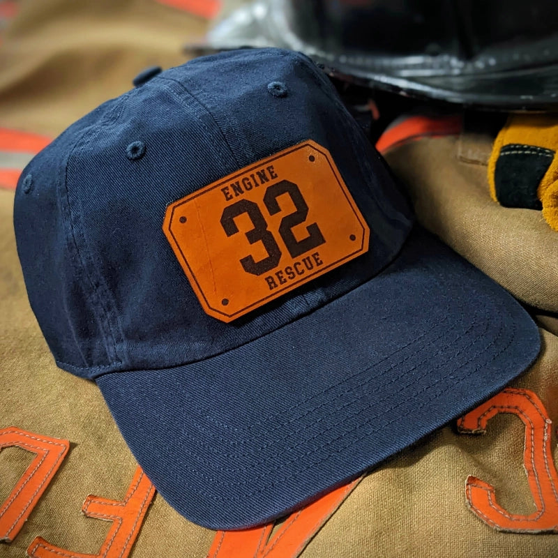Firefighter identity hat with passport leather patch for rank or company pride