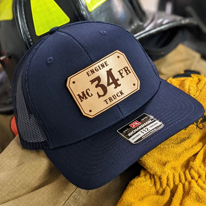 Professional firefighter hat featuring rugged passport patch customization