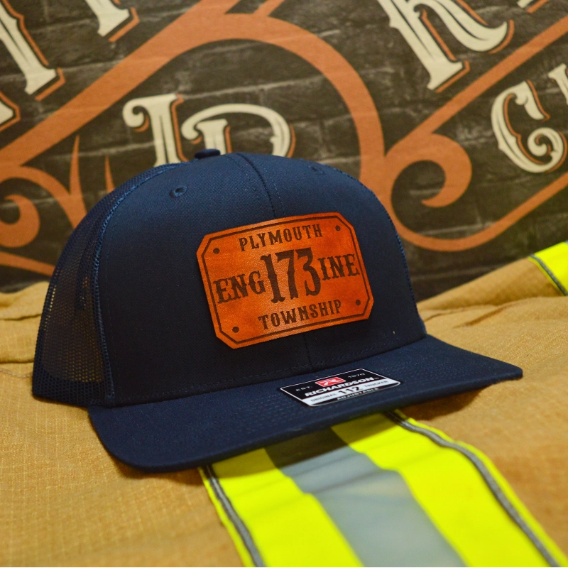 Firefighter station hat with clear readable passport patch for names