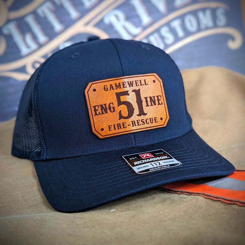 Custom firefighter identity hat featuring passport patch personalization