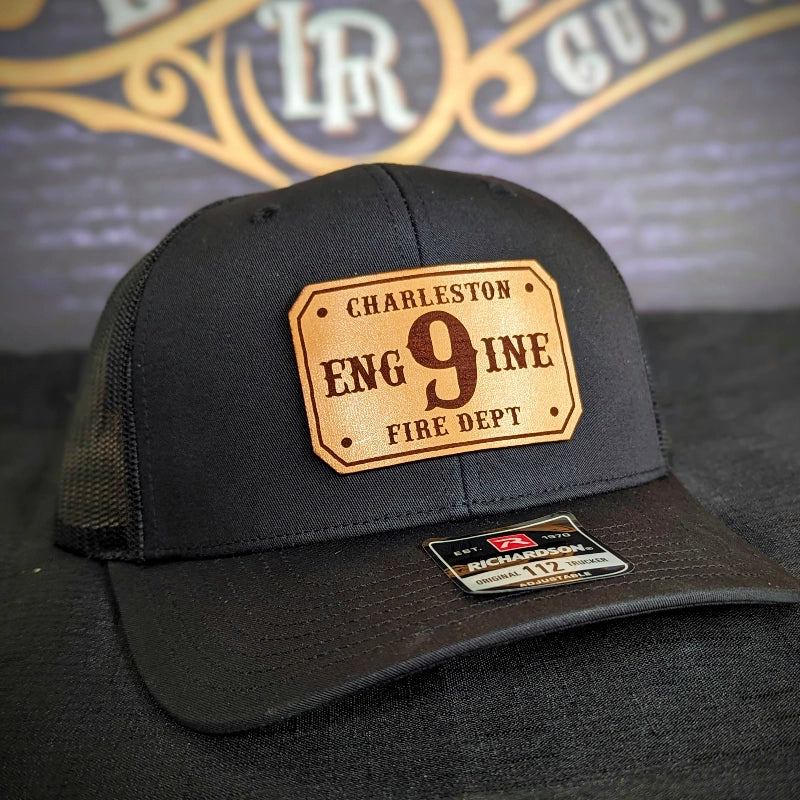 Firehouse station hat with clean passport patch customization front