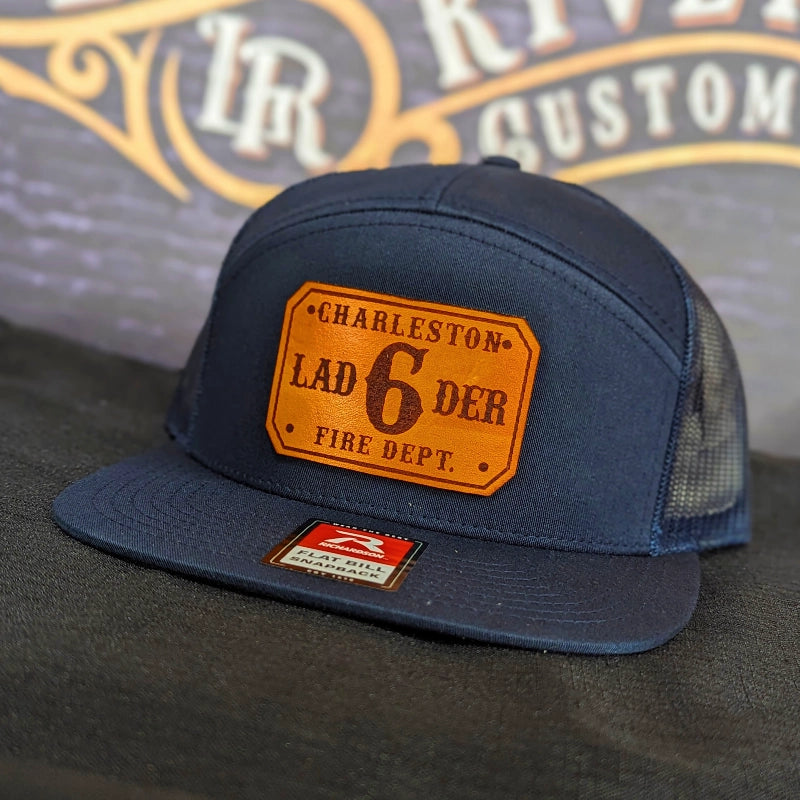 Custom firehouse hat with professional passport leather patch details