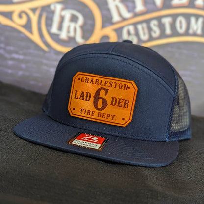 Custom firehouse hat with professional passport leather patch details