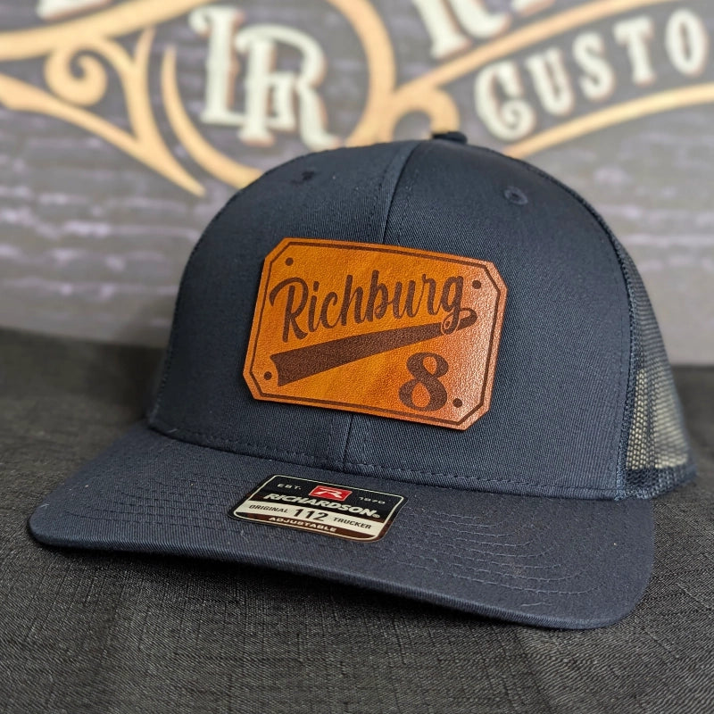 Rugged fire service hat featuring durable passport leather patch front
