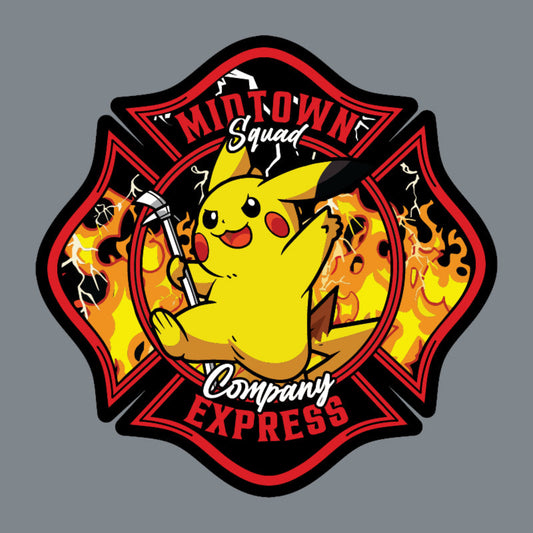 Custom firefighter hat with Midtown Express NJ full color leather patch on a Richardson hat. Personalized fire department headwear built by firefighters.