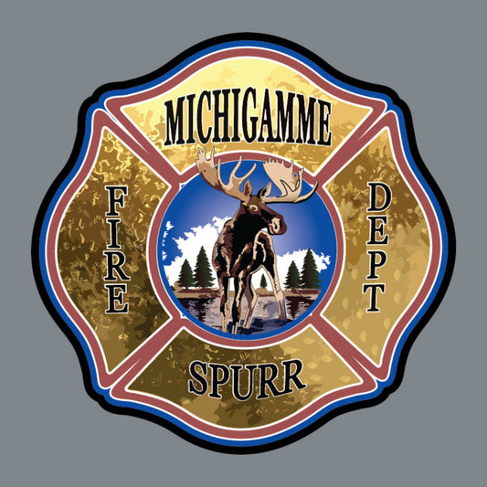 Custom Richardson hat with full color leather patch featuring the Michigamme-Spurr Fire Department logo. Firefighter-owned, custom department gear.