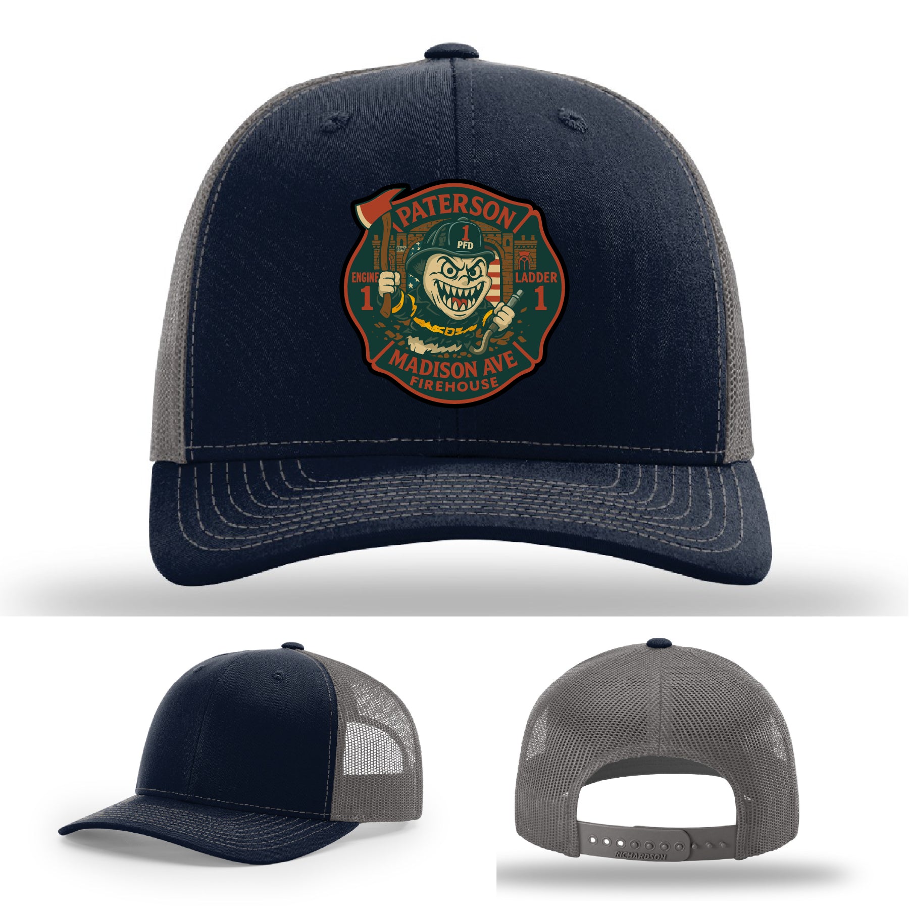 Paterson Madison Ave custom firefighter hat with leather patch emblem