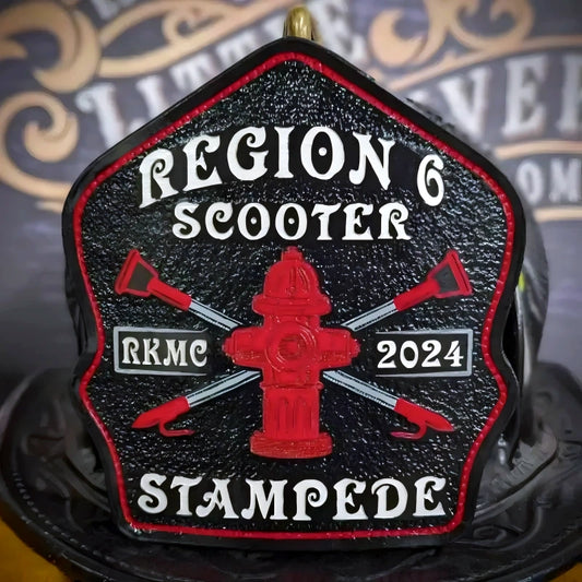 Custom Plug firefighter helmet shield with five text zones