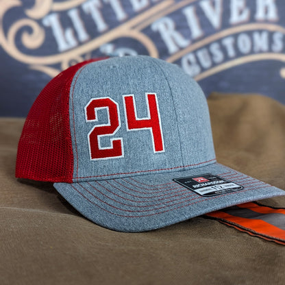 Custom embroidered firefighter hat with bold stitching, structured fit, and premium Richardson snapback design