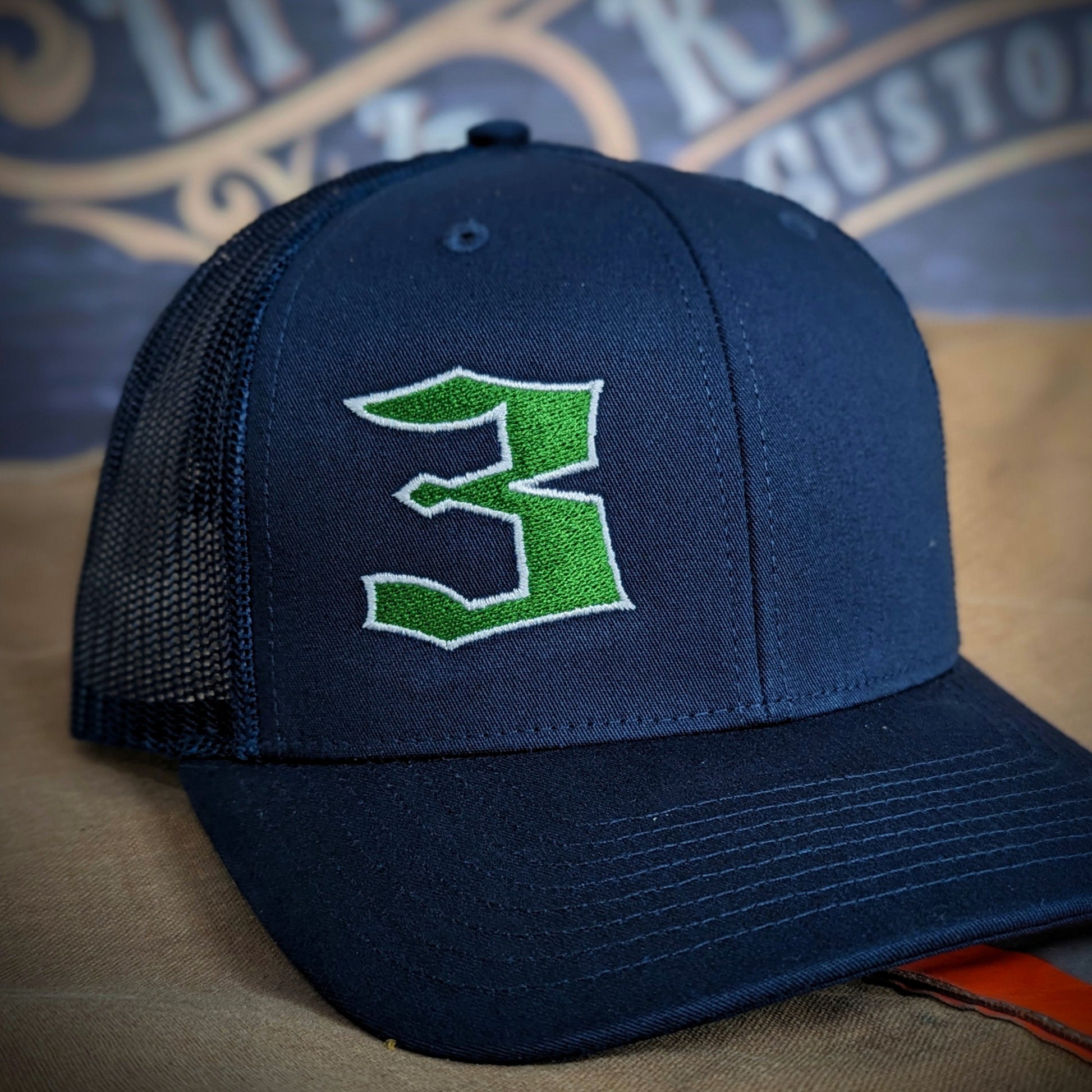 Custom embroidered firefighter hat with bold stitching, structured fit, and premium Richardson snapback design