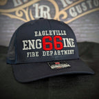 Custom embroidered firefighter hat with bold stitching, structured fit, and premium Richardson snapback design