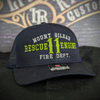 Custom embroidered firefighter hat with bold stitching, structured fit, and premium Richardson snapback design