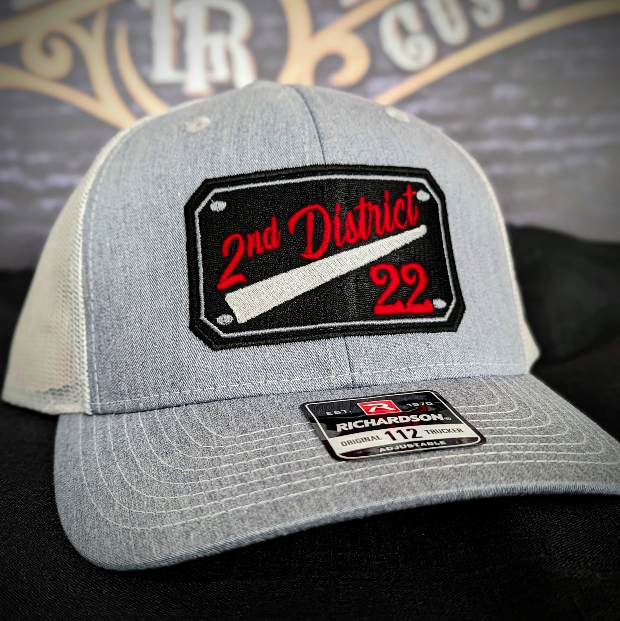 Custom embroidered firefighter hat with bold stitching, structured fit, and premium Richardson snapback design