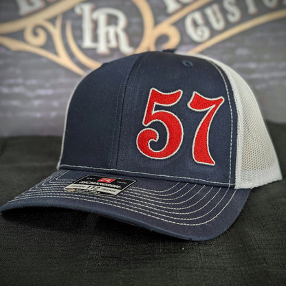 Custom embroidered firefighter hat with bold stitching, structured fit, and premium Richardson snapback design