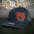 Custom embroidered firefighter hat with bold stitching, structured fit, and premium Richardson snapback design