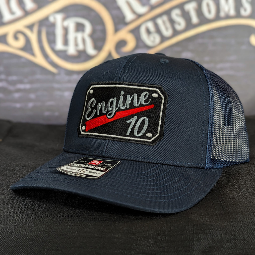 Custom embroidered firefighter hat with bold stitching, structured fit, and premium Richardson snapback design