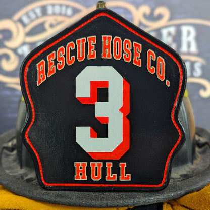 firefighter helmet front – old-school leather with modern pride