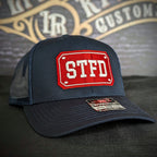 Custom embroidered firefighter hat with bold stitching, structured fit, and premium Richardson snapback design