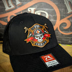 719 FOOLS firefighter hat with custom leather patch – Richardson Flexfit design featuring Colorado skull logo and axes