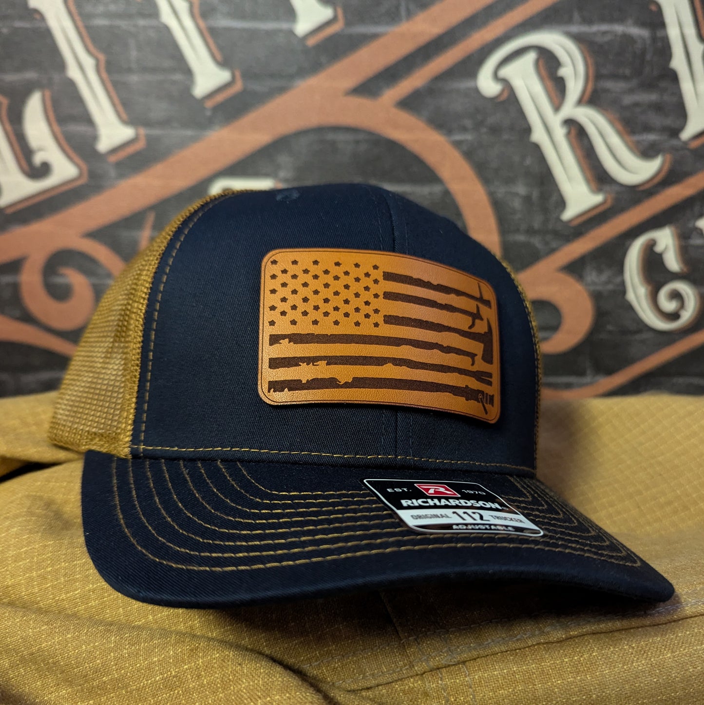 Custom firefigther hat with fire ground tools leather patch