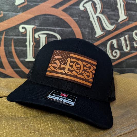 Custom firefighter hats with leather patch on Richardson 112 for your fire department