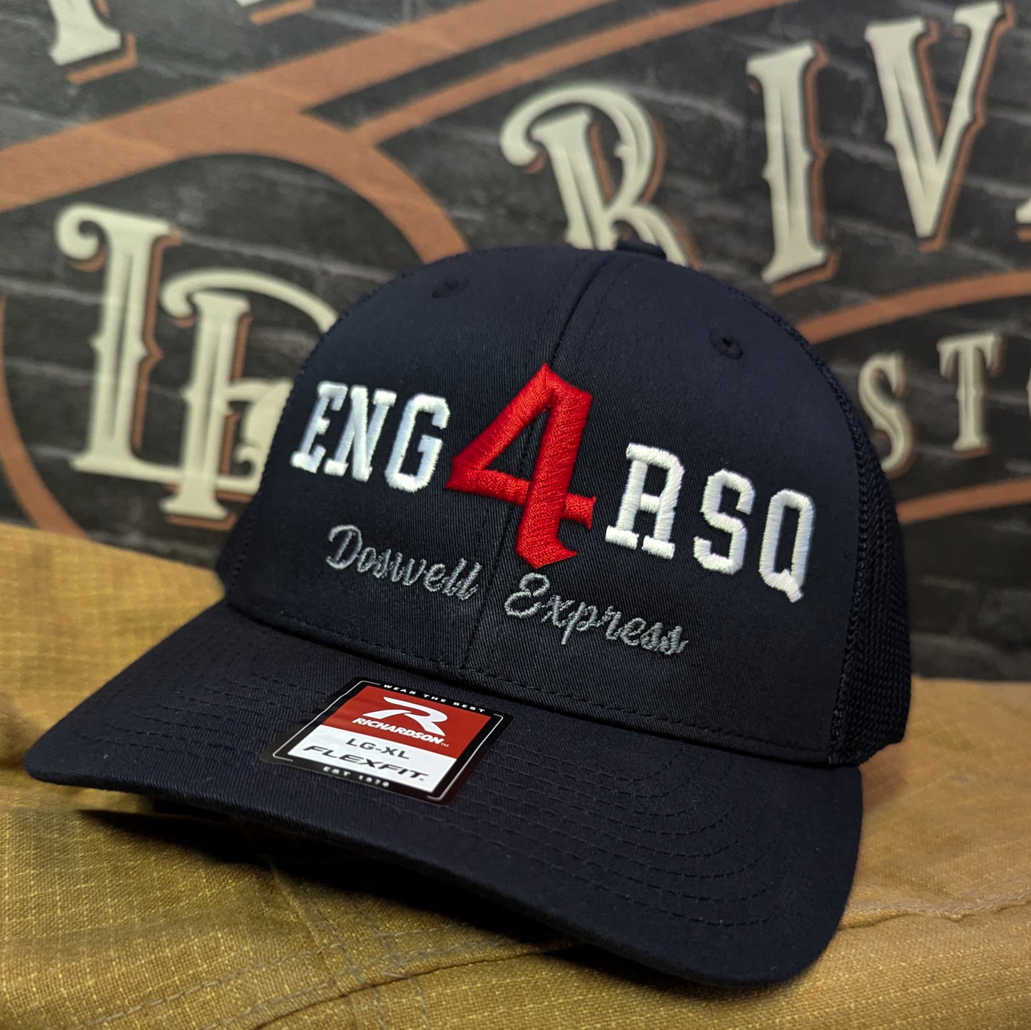 Custom embroidered firefighter hat with bold stitching, structured fit, and premium Richardson snapback design