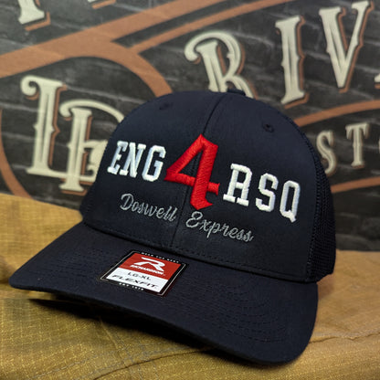 Custom embroidered firefighter hat with bold stitching, structured fit, and premium Richardson snapback design