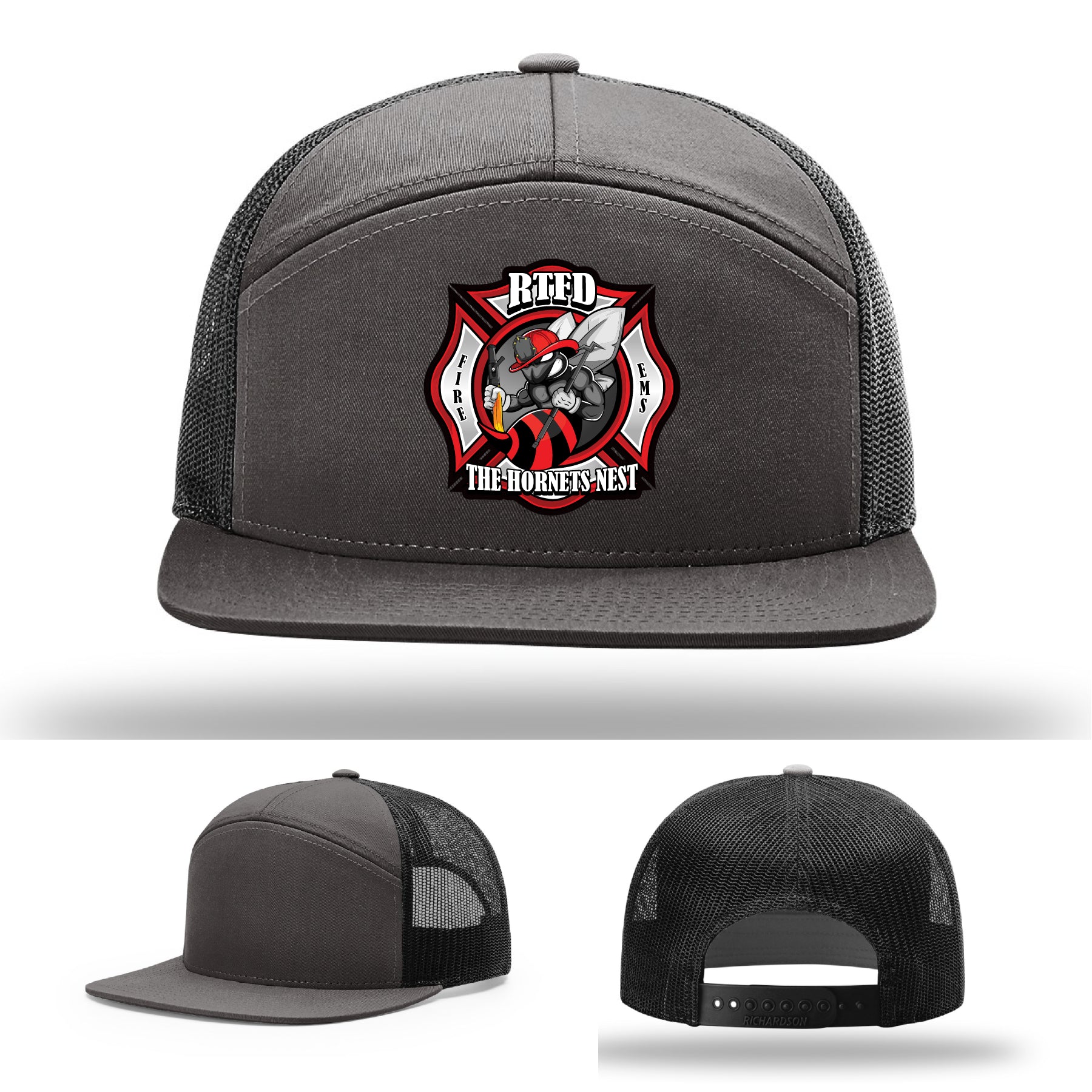 Firefighter hat with RTFD Hornet’s Nest leather patch artwork