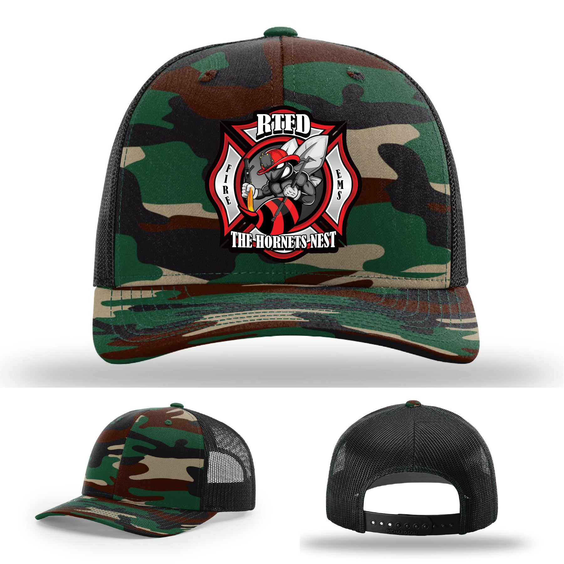 Firefighter hat with leather patch showcasing RTFD Hornet’s Nest