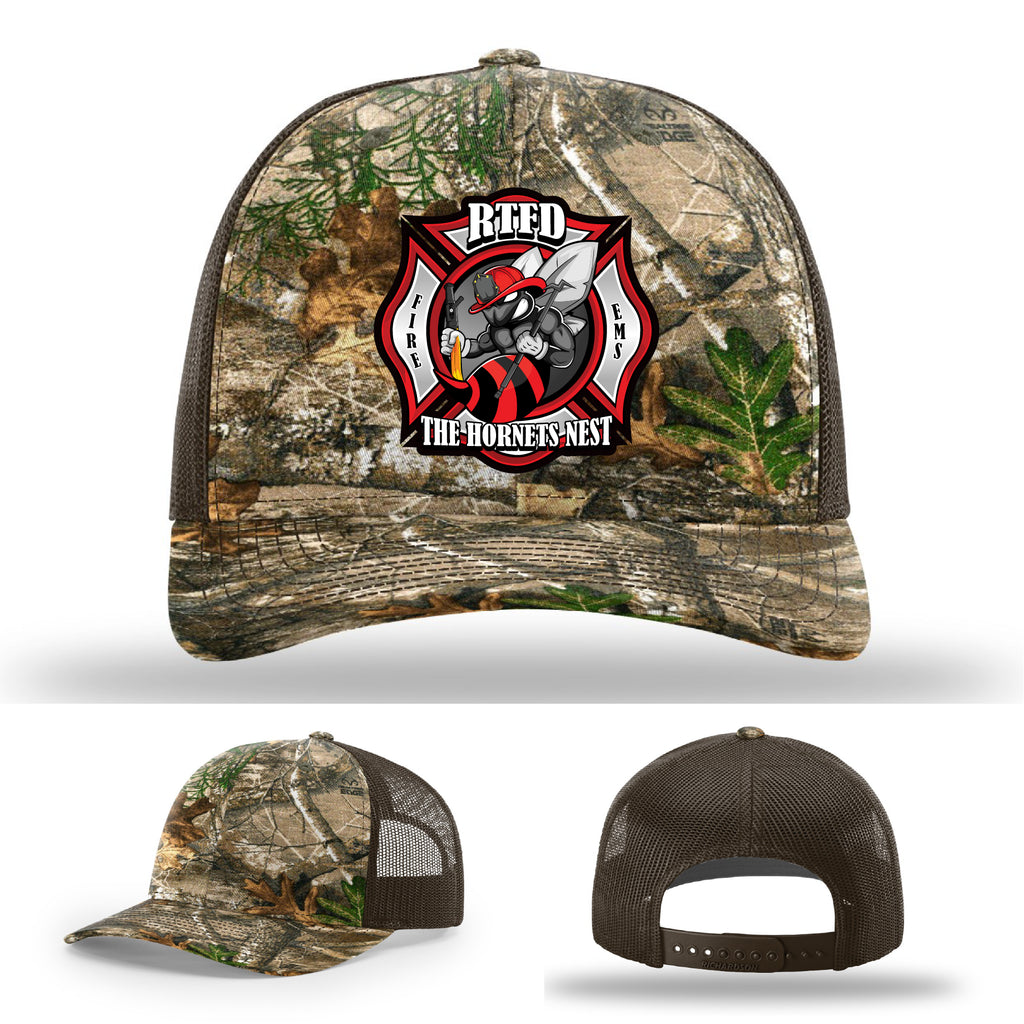 Custom RTFD Hornet’s Nest firefighter gear leather patch hat