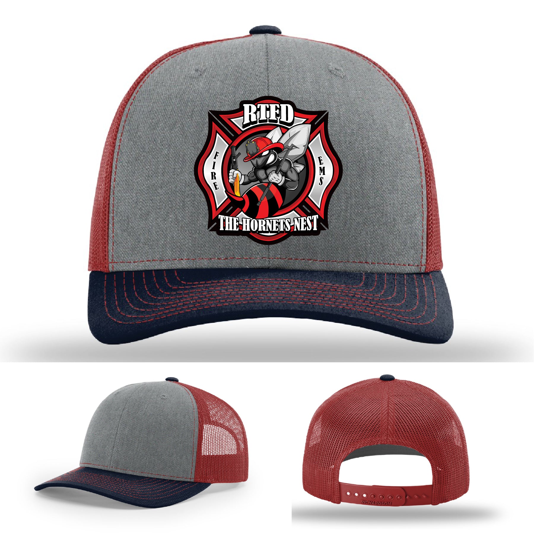 Richardson firefighter hat with custom RTFD Hornet’s Nest emblem
