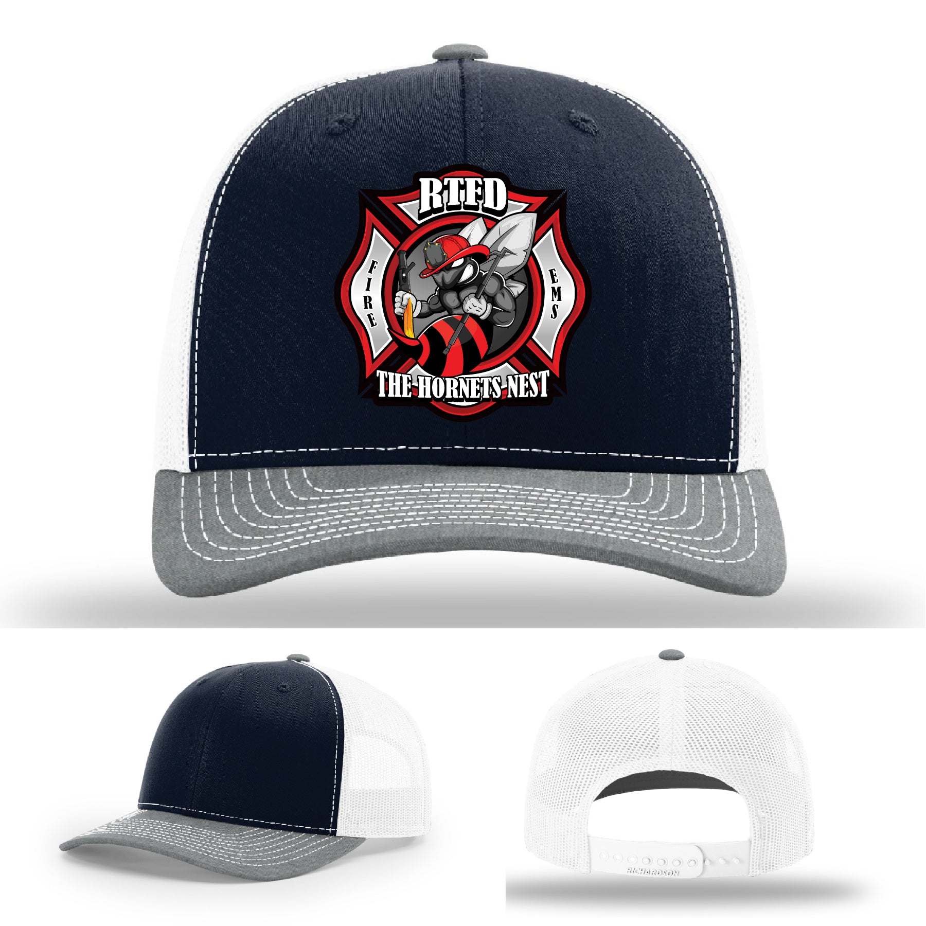 Richardson firefighter hat with RTFD Hornet’s Nest custom leather