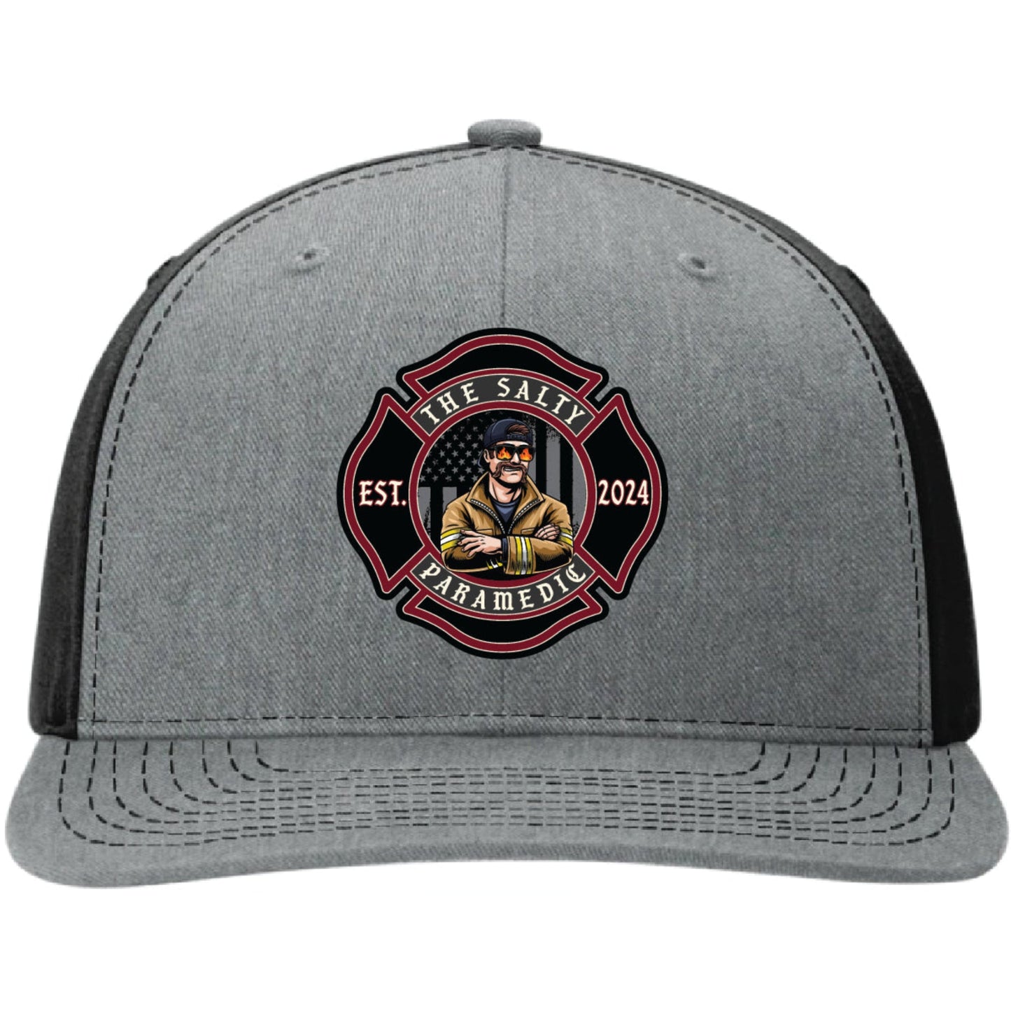 Official Salty Paramedic leather patch hat with full color design
