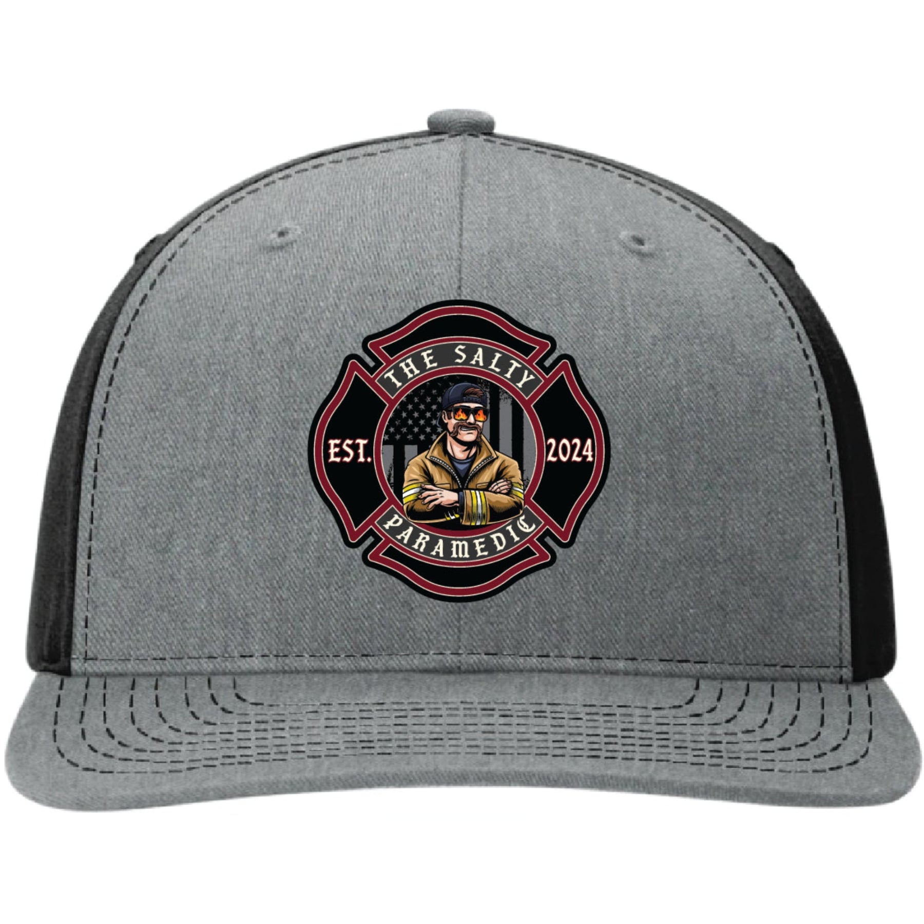 Official Salty Paramedic leather patch hat with full color design
