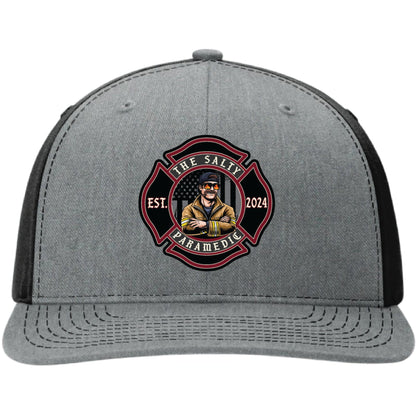 Official Salty Paramedic leather patch hat with full color design