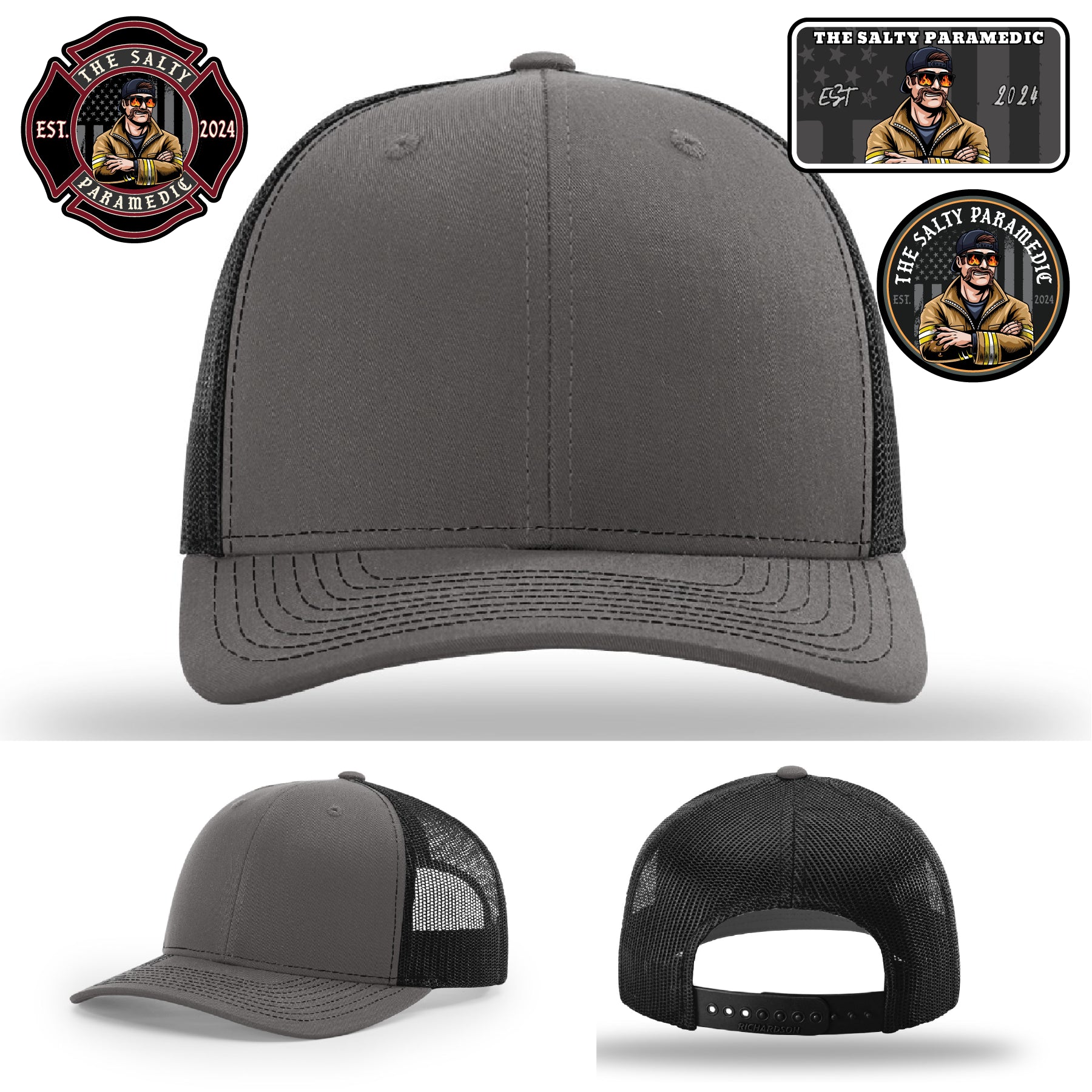Salty Paramedic firefighter tough custom leather patch hat