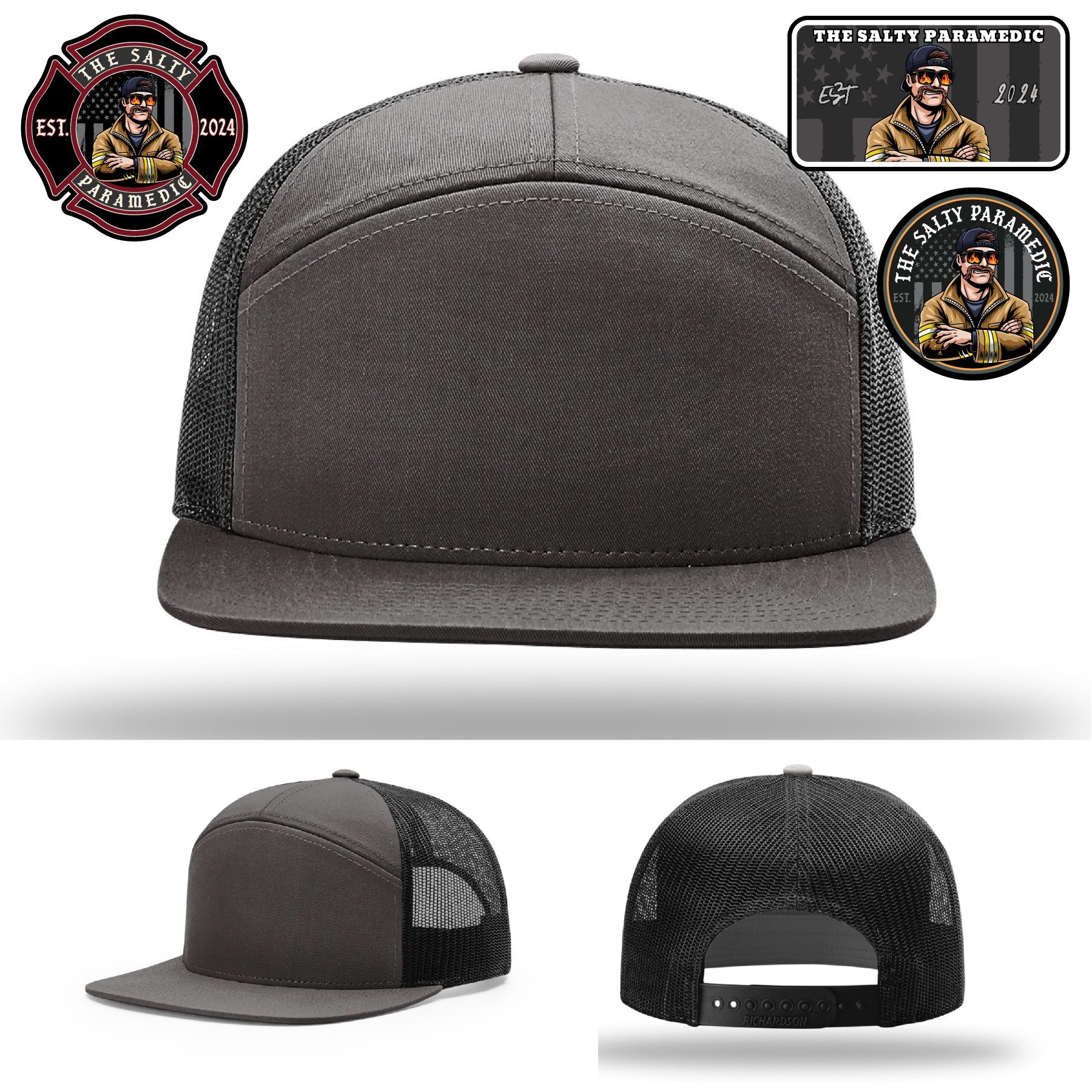 Salty Paramedic full grain leather patch firefighter hat