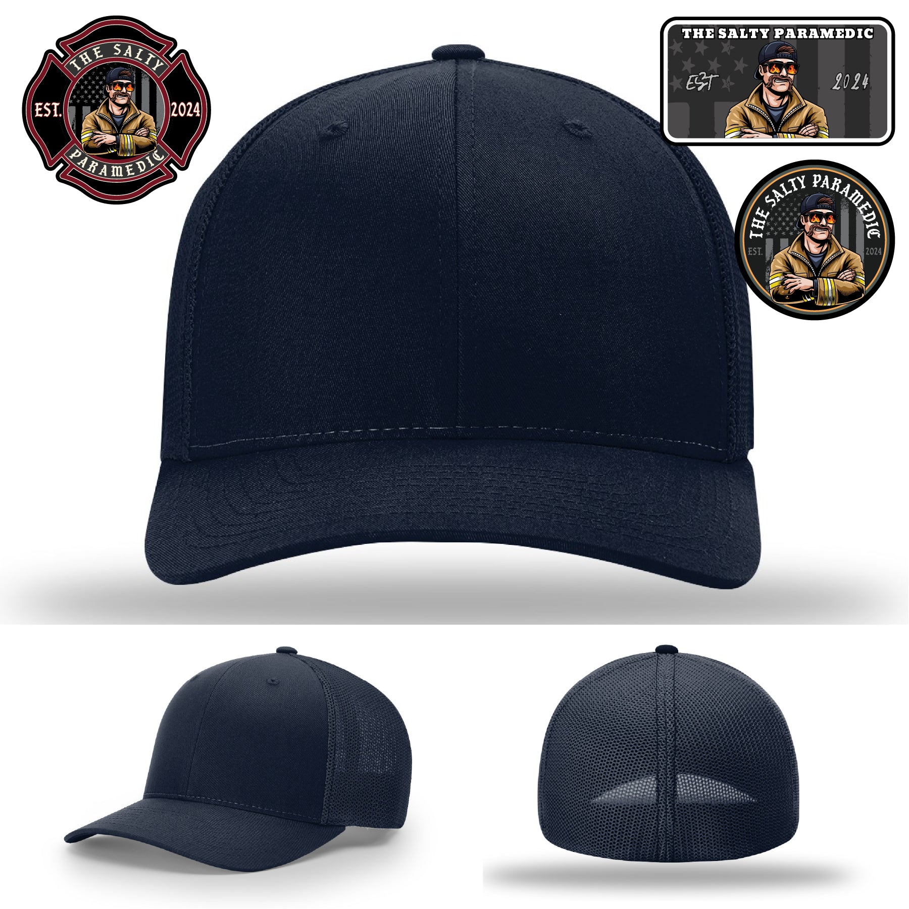 Salty Paramedic EMS firefighter hat with unique leather patch