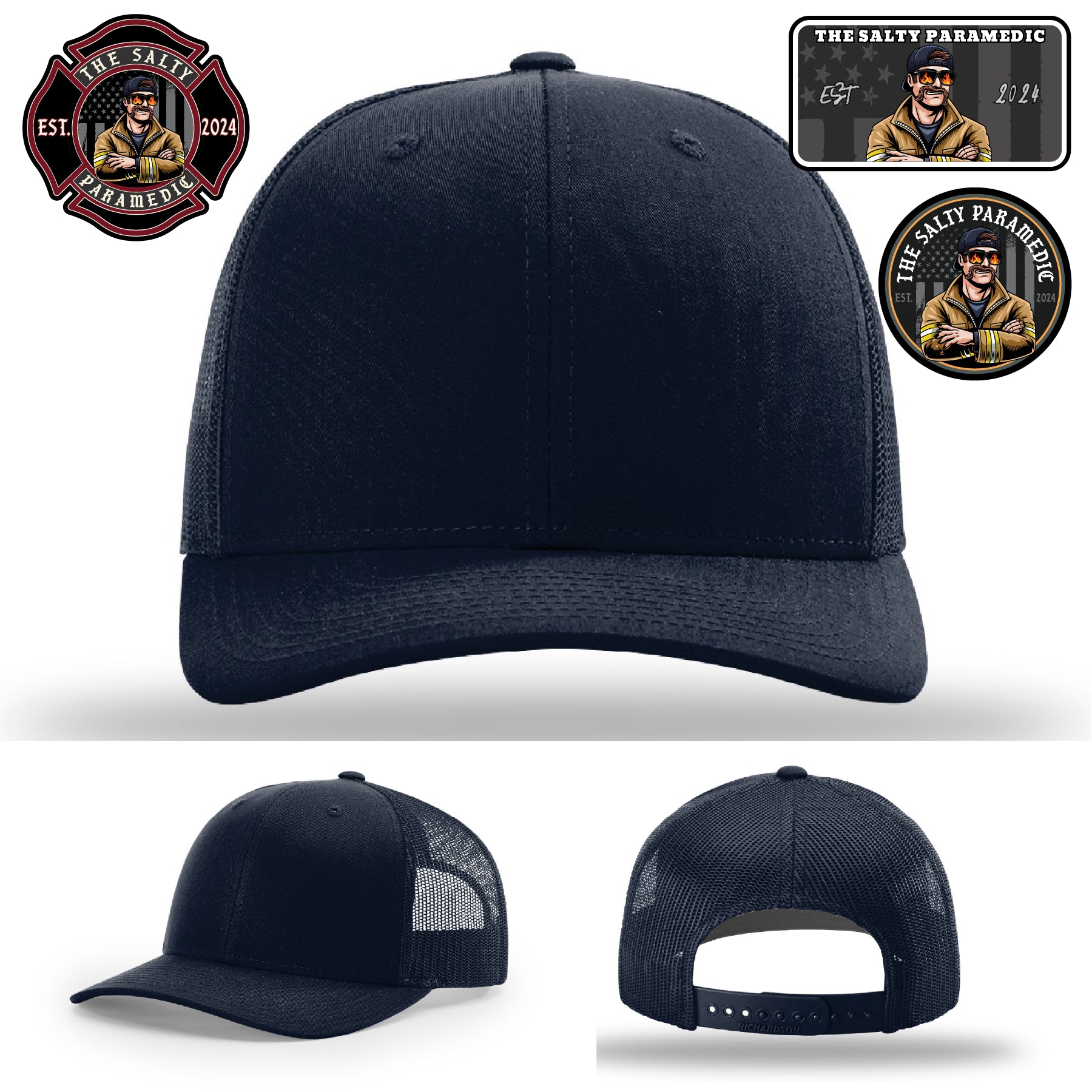 Leather patch hat showing The Salty Paramedic identity
