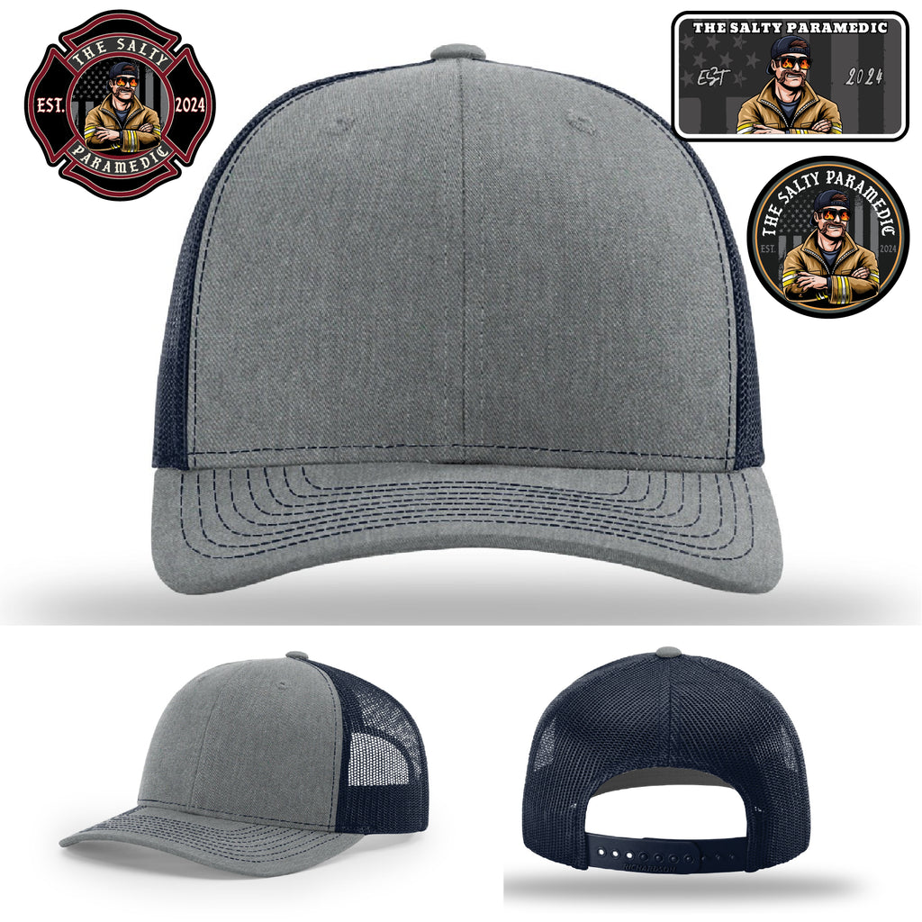 Salty Paramedic firefighter hat with custom leather design