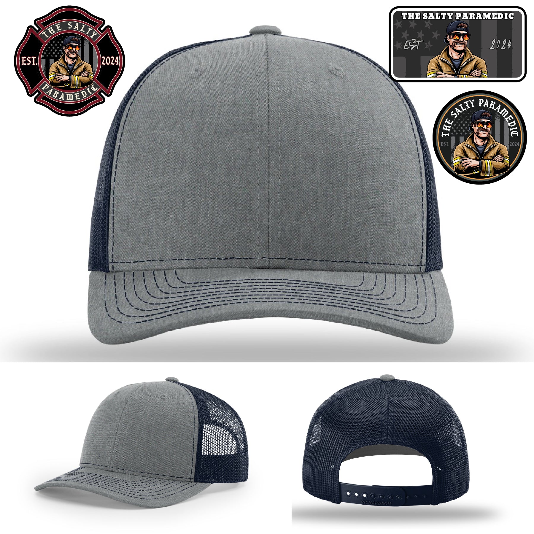 Salty Paramedic firefighter hat with custom leather design