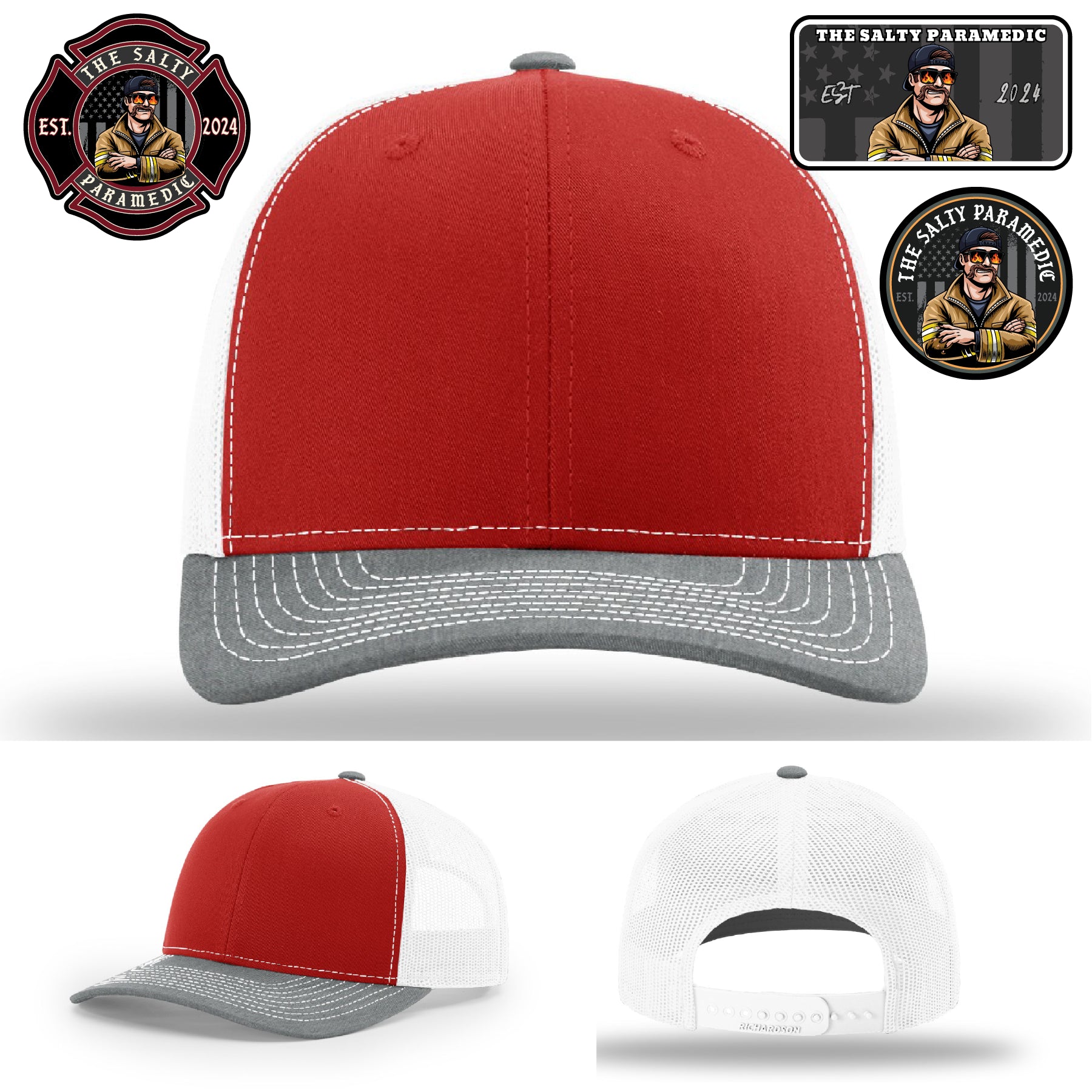 Custom EMS firefighter hat with Salty Paramedic patch