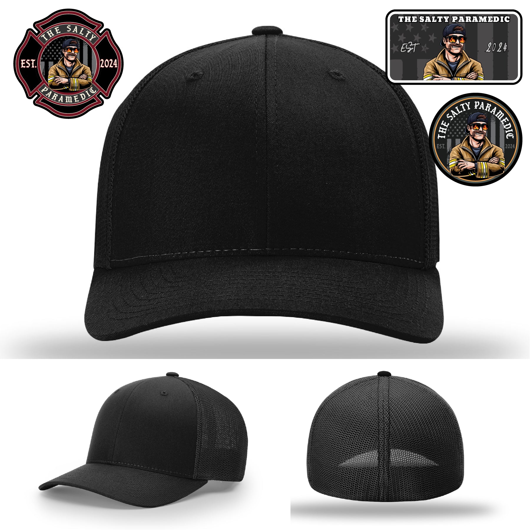 Salty Paramedic first responder pride leather patch hat