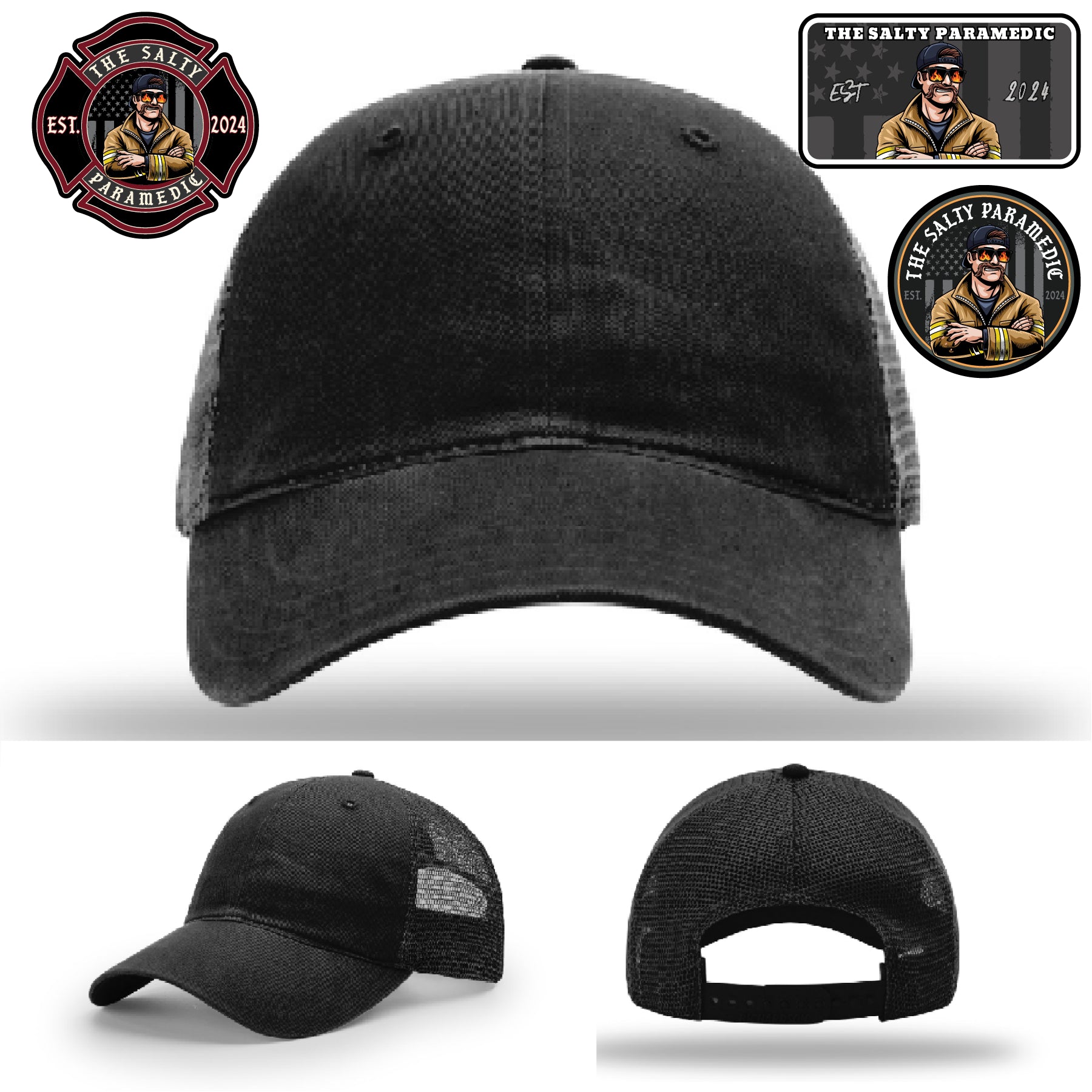 Firefighter hat with Salty Paramedic leather patch design