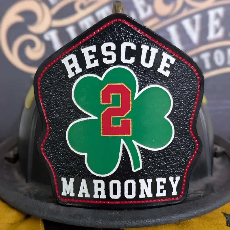 Customizable shamrock helmet front in real leather